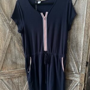 VENUS Navy Dress with Striped Details